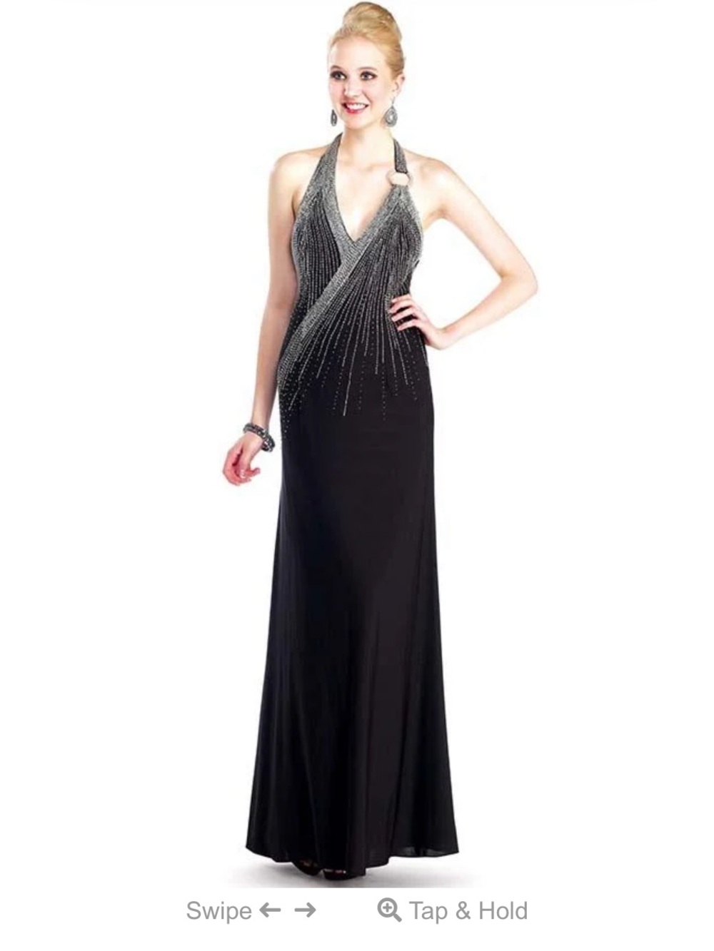 Source Unknown Black Evening Gown with Silver Beading